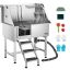 Dog washing station, stainless steel, 96.5 cm, with faucet and shower head