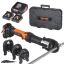 Professional electric pipe crimping tool set with batteries and jaws V15, V22, V28