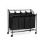 Laundry basket on wheels, 4 compartments, black