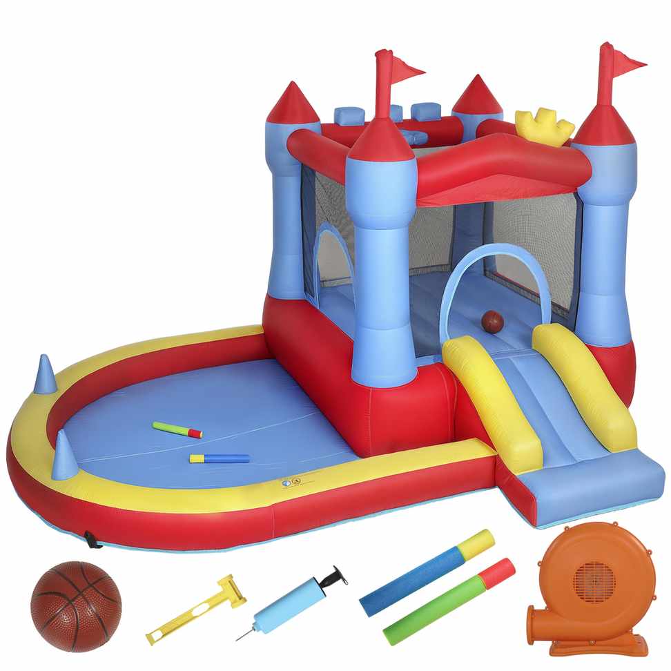 Inflatable children's castle, with trampoline, slide and pool, 342 × 255 × 209 cm