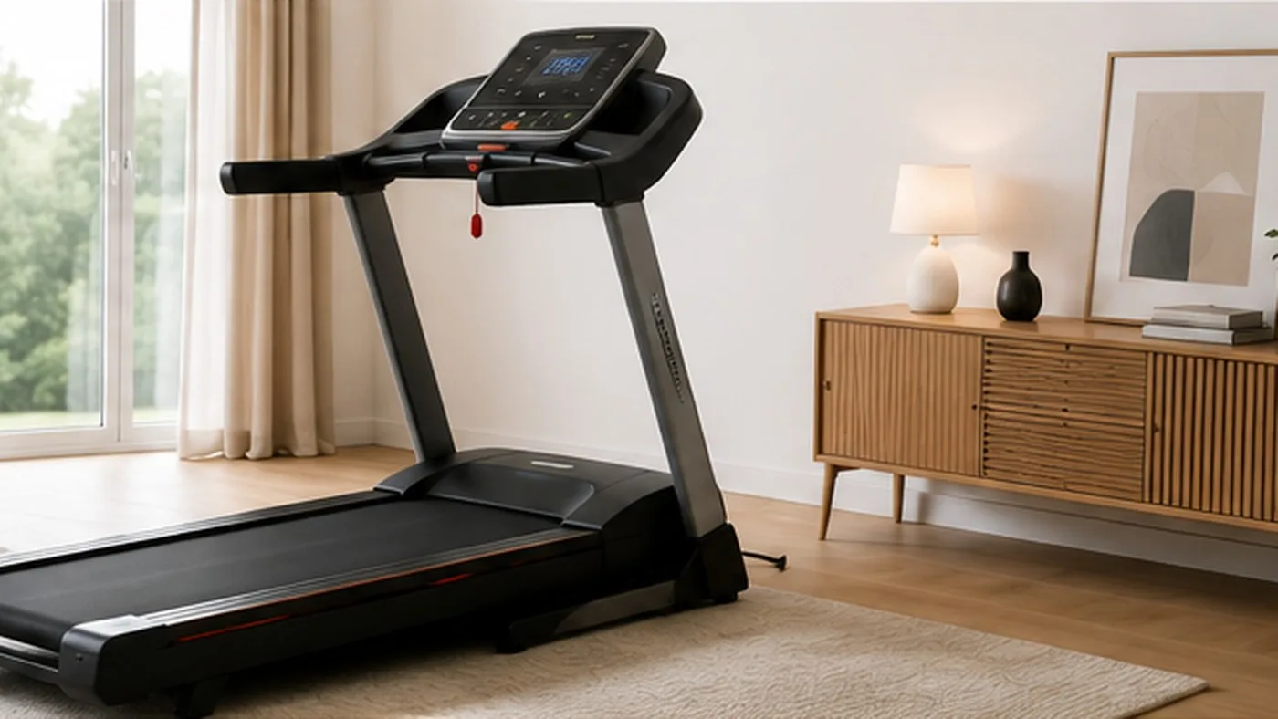 Electric treadmill in a modern home workout space