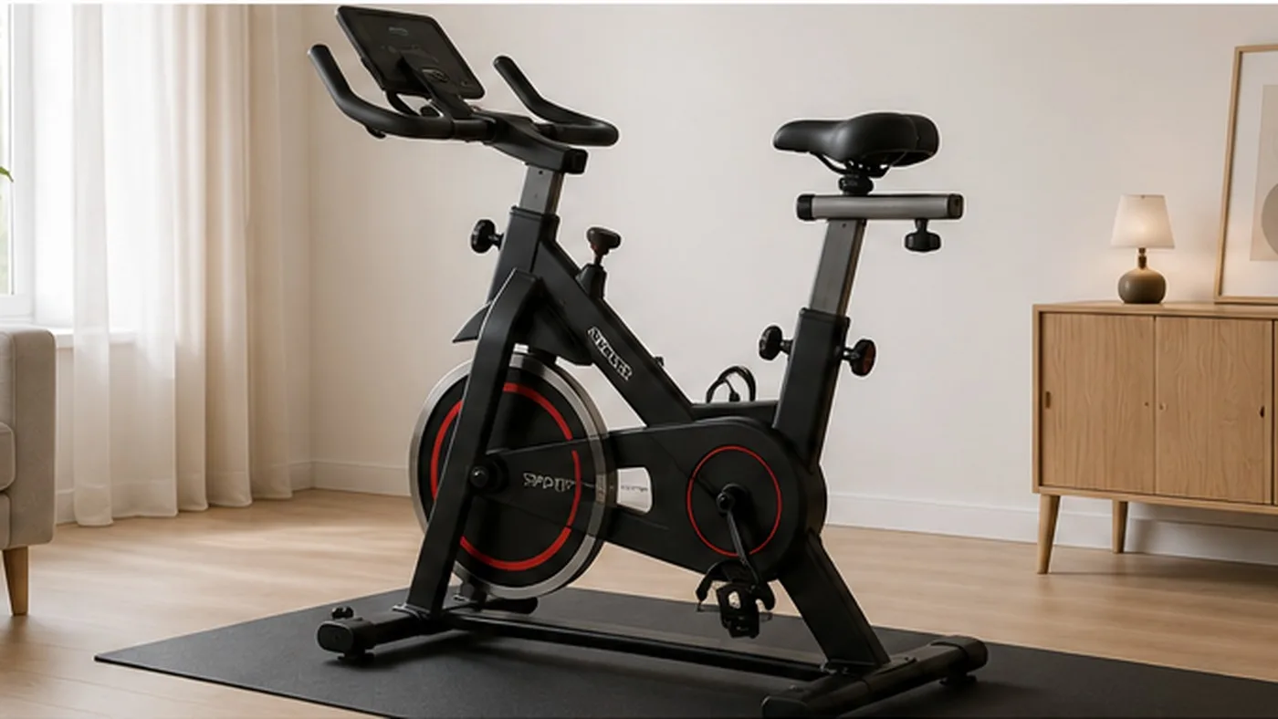 Stationary exercise bike in a modern home interior
