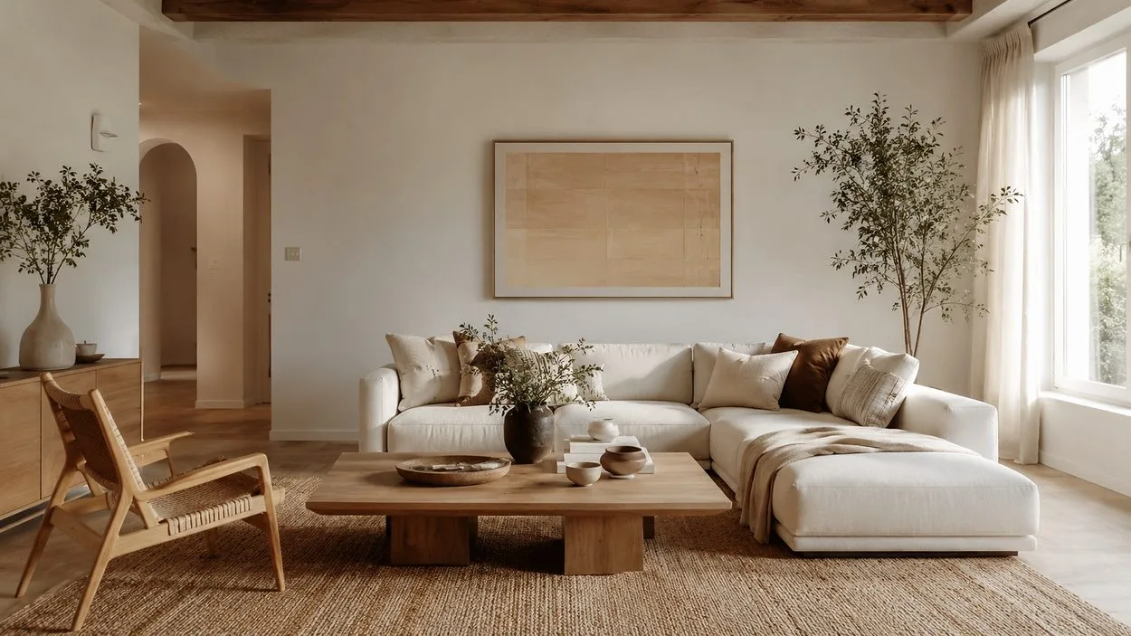 Cosy contemporary interior combining modern and natural design elements